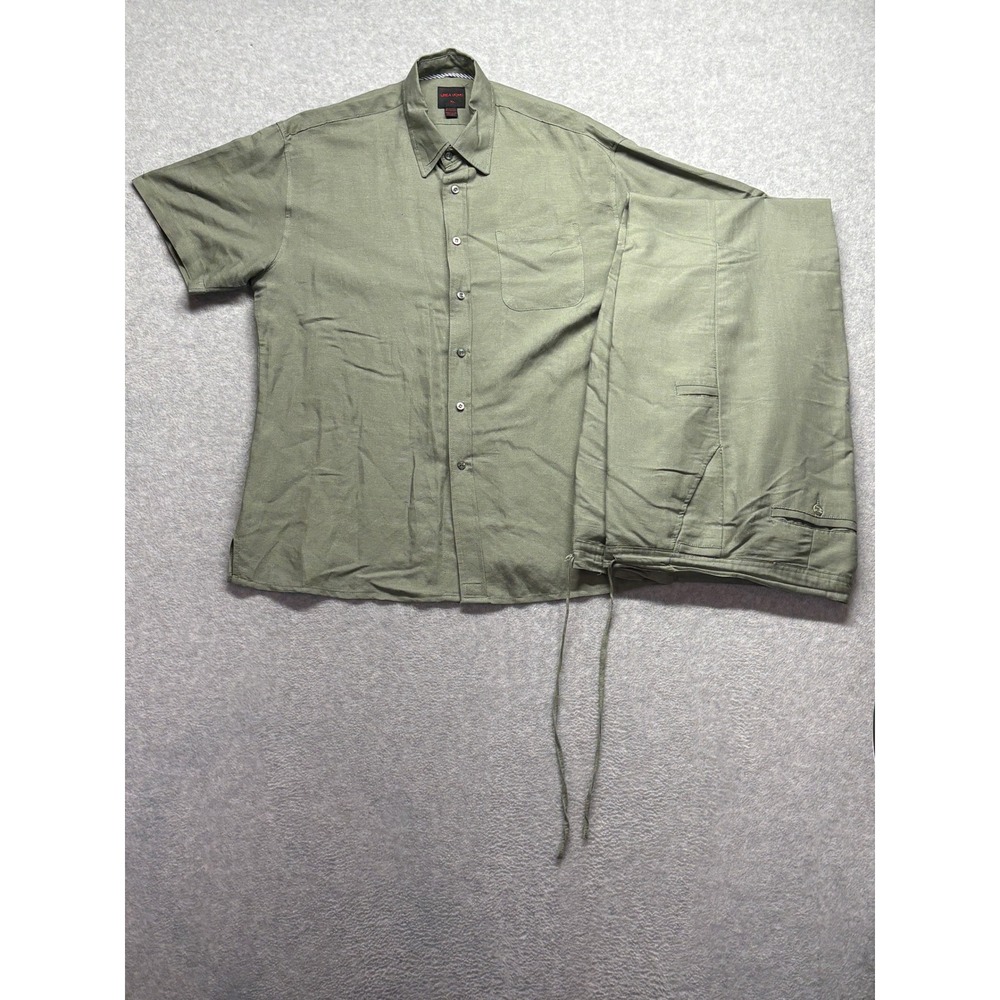 Linea Uomo Mens 2 Piece Linen Blend Shirt and Pants Set Sage Green XL 36x30